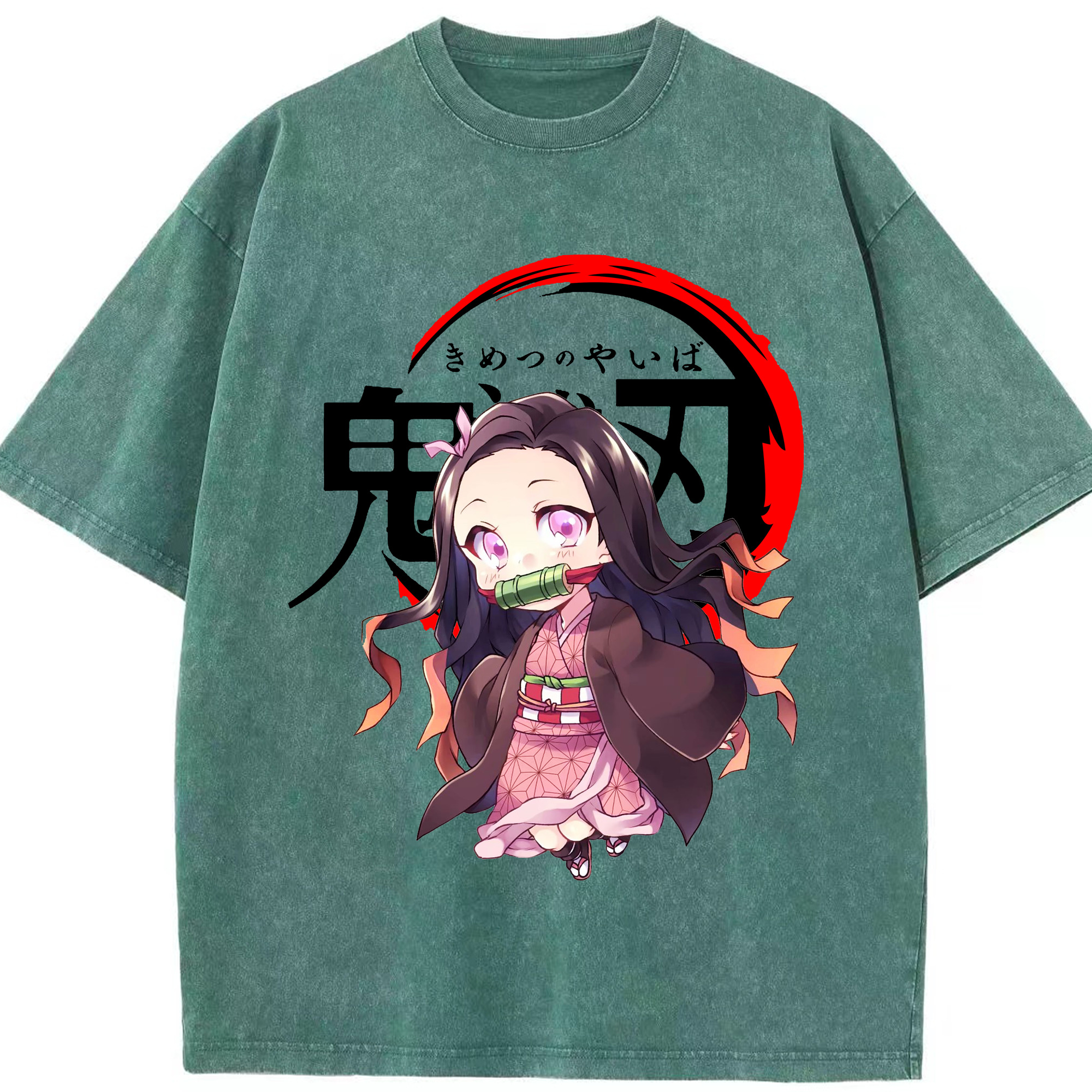 （画像用） 鬼滅の刃（きめつのやいば）竈門 禰󠄀豆子／かまど ねずこ Kamado Nezuko 綿100% ヴィンテージ風 半袖Tシャツ（フロントプリント）